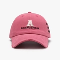 Pink vintage baseball cap with white A letter embroidery and distressed brim details - Adjustable / Rose Red