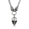 Silver skull cross pendant necklace in gothic punk style with heavy steel chain - Steel Color Large Skull Head Style (KN199268-Z)