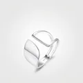 Minimalist S925 sterling silver geometric open ring with sleek polished finish and wide band - Adjustable Open / 925 Sterling Silver Geometric Ring