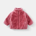 Cappotto rosa in ecopelliccia per bambini con collo alto e consistenza morbida e calda - Rosa scuro / 90cm