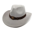 Detail of light gray wool cowboy hat featuring a brown band with vintage gold stars - M (56-58cm) / Light Gray