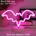 Pink bat neon sign LED light with white round base for Halloween wall decor, 27.5x18cm - Bat Pink Light