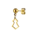 Polished gold stainless steel ball stud earring with geometric hollow drop pendant - Geometric Hollow Shape (No. 19) / Gold