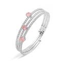 Detail of silver multi-layer bracelet with sparkling zircons and pink round gemstones - Style B Silver Pink Zirconia Bangle