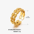 Anillo ajustable geométrico de acero inoxidable chapado en oro 18K con textura de perla - Talla 7 (Ajustable) / Dorado