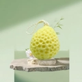 Yellow honeycomb bath sponge with white hanging rope on a natural stone surface - Yellow