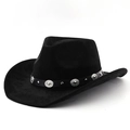 Detail van zwarte western cowboyhoed met zilveren concho-noppen en een brede rand - M(56-58cm) / Zwart