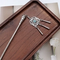 Chinese retro silver tassel hairpin with blue turquoise on a vintage wooden tray - F0742 Hair Stick-31# (Turquoise Longevity Pattern Tassel)