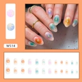 Short round fake nails with colorful gradient and golden starburst design patterns - Colorful Starburst (W514)