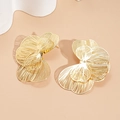 Detailed view of golden hollow flower petal earrings with intricate metal wire design - Small / Gold