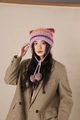 Handmade striped knit cat ear hat with colorful poms and vibrant rainbow gradients - 105-Colorful Gradient Red