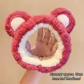 Close-up of rose red plush headband with bear ears showing 15cm diameter size detail - Headband - Rose Red Strawberry Bear