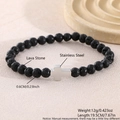 Bracciale regolabile in perle di lava nera con una croce in acciaio inossidabile dorato - Pietra Lavica da 6mm (NAM01-3) / Nero
