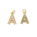 Elegant gold letter A pendant with inlaid pearls and smooth metal backing on white background - Letter A