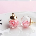 Pair of round crystal glass ball pendants with pink star sequins and gold metal hooks - 1.6x2.2cm / Light Pink