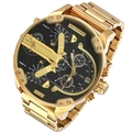 Men's large gold stainless steel quartz watch with black multi-zone dial model DZ7313 - 7333 Metal Steel Band Model