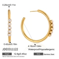 Macro view of 4.18cm gold stainless steel C-shaped hoop earrings with 5 white zircons - Silver Style (JDE0311122)