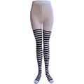 Bas montants blancs et noirs rayés au-dessus du genou pour costumes de Halloween - Collants adultes à rayures fines noir et blanc
