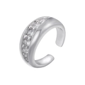 Macro shot of silver metal ear cuff with pavé set sparkling zircon stones - VJ582 Pave Zirconia / White Gold