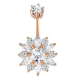 Rose gold belly button ring with zircon floral design and sunflower accent - Style 1 Rose Gold