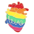 Rainbow anatomical heart enamel pin with white love lettering for medical professionals - Rainbow Heart Gold Edge Style (xz3163)