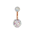 Classic rose gold belly button ring featuring iridescent rhinestones on a double-ball stud - Rose Gold Shamballa