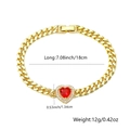 Bracciale a catena cubana dorata con zircone a cuore rosso e piccoli diamanti bianchi - Rosso