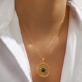 Titanium steel bird nest pendant necklace with black pearl and intricate gold woven texture - Round Disc (DJN010GL)