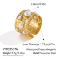 Detail of waterproof stainless steel gold ring with hammered texture and pearl inlay - Hammered Pearl Open Style (YYR025076)
