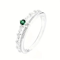 Vue détaillée de la bague double couche en argent avec gemme verte et couronne - US 7 / Argent Vert