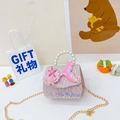 Pink sequin mermaid kids mini bag with pearl handle and golden chain strap - Vertical / Vertical Pink