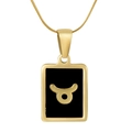 Gold Taurus zodiac square pendant necklace with black shell inlay on snake bone chain - Taurus / Black