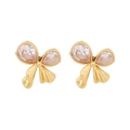 Golden butterfly bow earrings with champagne teardrop zircon stones on white background - Bowknot Stud Earrings (2#)