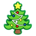 Detailansicht eines grünen Weihnachtsbaum-Schuhanhängers aus PVC für Clog-Zubehör - Weihnachtsbaum