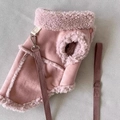 Pink fleece-lined dog winter jacket with integrated harness D-ring and matching leash - Chamois Powder (without String) / XXL (Recommended weight 7.5-10kg)