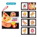 Food-themed infant quiet book with 3D fabric pages featuring pizza and snacks - Food Theme (115-92F)