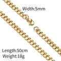 5mm wide 18K gold plated stainless steel Cuban link chain necklace with lobster clasp, 50cm - 6-Side Polished Cuban Chain (Gold 5mm*50cm) / Width 5mm