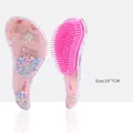 Pink ergonomic detangling massage comb with cartoon illustration and colorful beads - Large Pink Fashion Paris