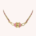 Pendaglio cilindrico in smalto rosa con cordino intrecciato e chiusura in oro 18K - Bracciale Rosa