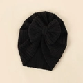 Schwarze gestrickte Baby-Turban-Mütze mit großer Schleife aus elastischem Rippenstoff - Schwarz