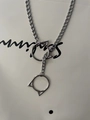 Silver chunky stainless steel Cuban chain necklace with geometric circular ring pendant - Silver Cat Head 8mm 63cm