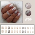 Glitzernde Schneeflocken-Nägel zum Aufkleben in Nude und Silber, 24er-Set für Damen - W904 (Klebertyp) Nude Pink und Silber Glitzer mit Schneeflocke