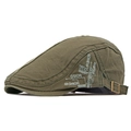 Army green vintage cotton beret with white fashion embroidery and metal buckle - Army Green