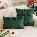 Dark green Christmas pillow covers with 3D snowflake and sleigh embroidery - Christmas Green Sled and Snowflake
