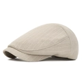 Classic beige striped flat cap for men and women featuring premium linen texture - L(58-60cm) / Pinstripe Cream