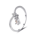 Silver animal ring featuring a round main stone and a teardrop-shaped dangling gem - Silver Double Stone Pear & Round Zirconia Style (2575)