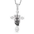 Pendentif croix tête de mort gothique en acier inoxydable argent vieilli avec chaîne - Style Croix Crâne (KP56210-BD)