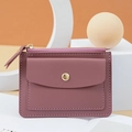 Deep purple leather multi-functional card wallet with zipper pocket and metal snap button - Dusty Pink