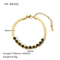 Gold stainless steel snake chain bracelet with 6mm green gemstones and lobster clasp - Green Zircon Spliced Snake Chain Style (HF-S4142)