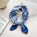 Chic blue and white striped cotton linen neck scarf displayed on a white stylish tray - Striped Blue
